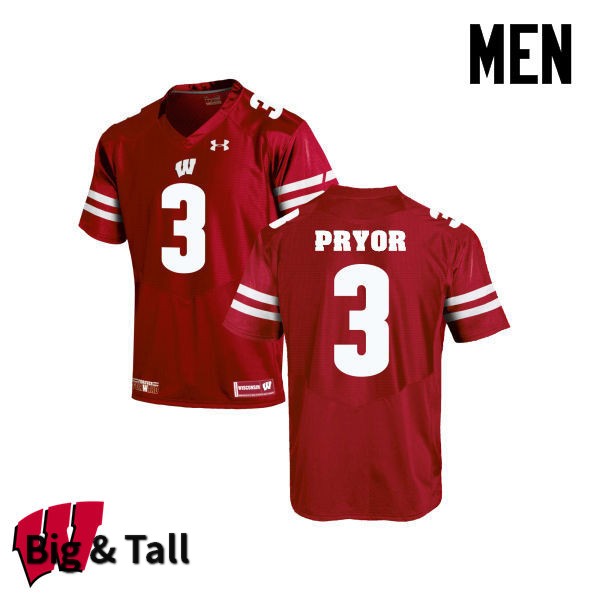 Wisconsin Badgers Men's #3 Kendric Pryor NCAA Under Armour Authentic Red Big & Tall College Stitched Football Jersey BH40O71PJ